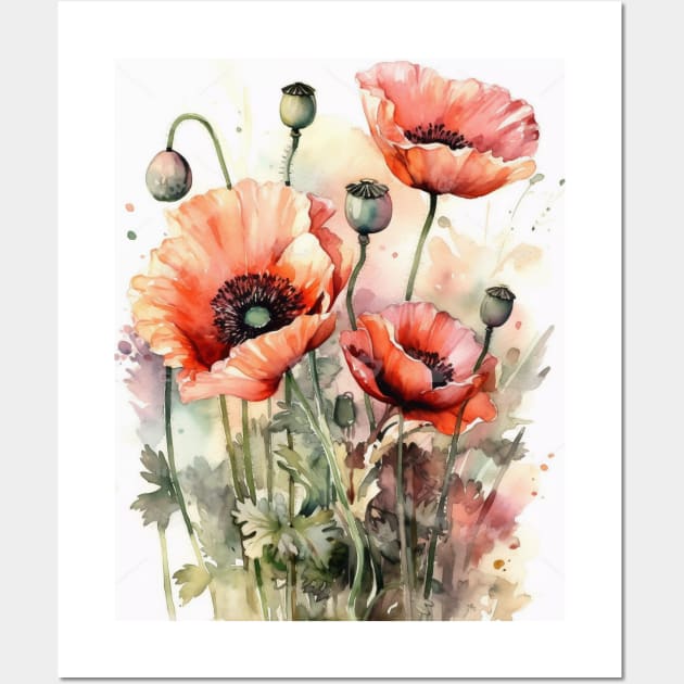 Watercolor flowers poppies Wall Art by NemfisArt